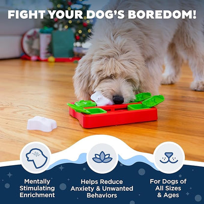 Outward Hound by Nina Ottosson Holiday Dog Brick Treat Puzzle Dog Toy, Level 2 Intermediate, Red, Small