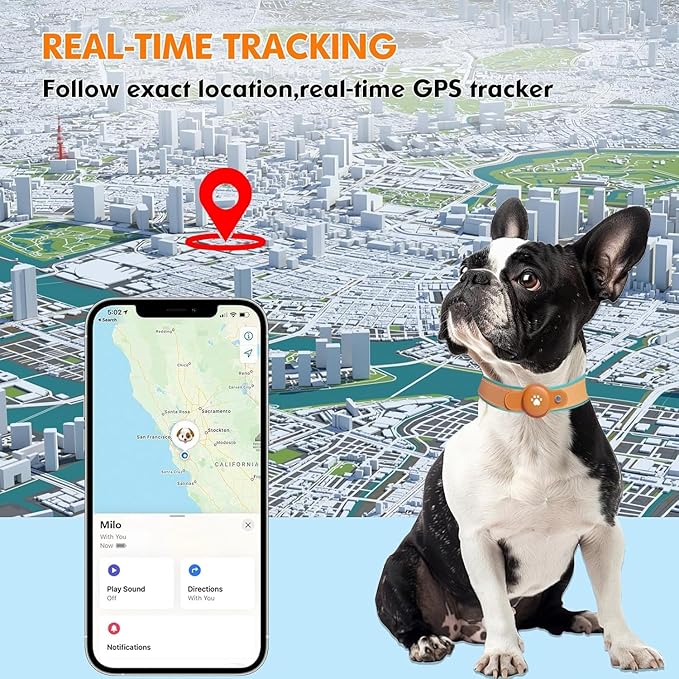 2-in-1 GPS Tracker for Dogs: Smart Collar with Real-Time Location, No Monthly Fee, Unlimited Range (iOS Only) GPS Tracker Dog Collar- Ideal for Small, Medium Large Dogs(Tracker Included) (Brown)