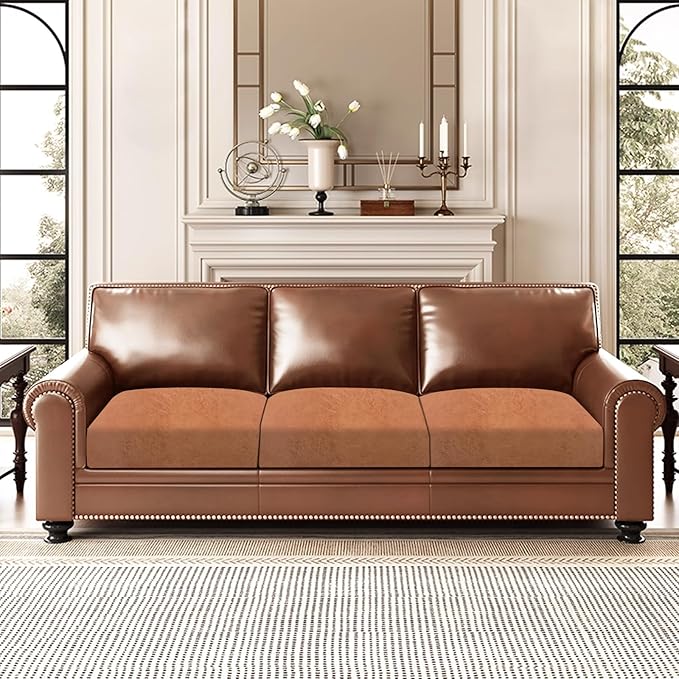 ANARACHON Leather Look Couch Cushion Covers Sofa Seat Slipcovers Sets Couches Furniture Protector for Sectional Armchair Loveseat Pets Kids Stretch Spandex Fabric (3 Cushion Sofa, Pinkish Brown)