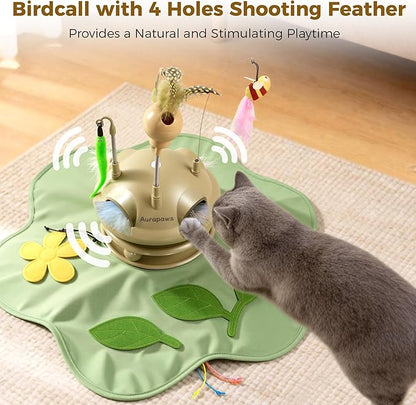 Interactive Cat Toy for Indoor Cats, 6-in-1 Hide and Seek Automatic Cat Toys With Moving Feather, Spring Teaser and Treat Dispensing, Dual Track Balls with Chirping for All Breeds, Rechargeable
