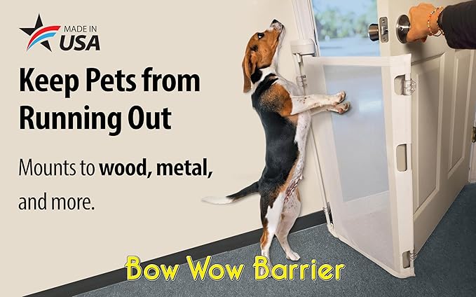 Bow Wow Barrier 28” White by Smart Retract: Retractable Door Barrier for Dogs and Cats