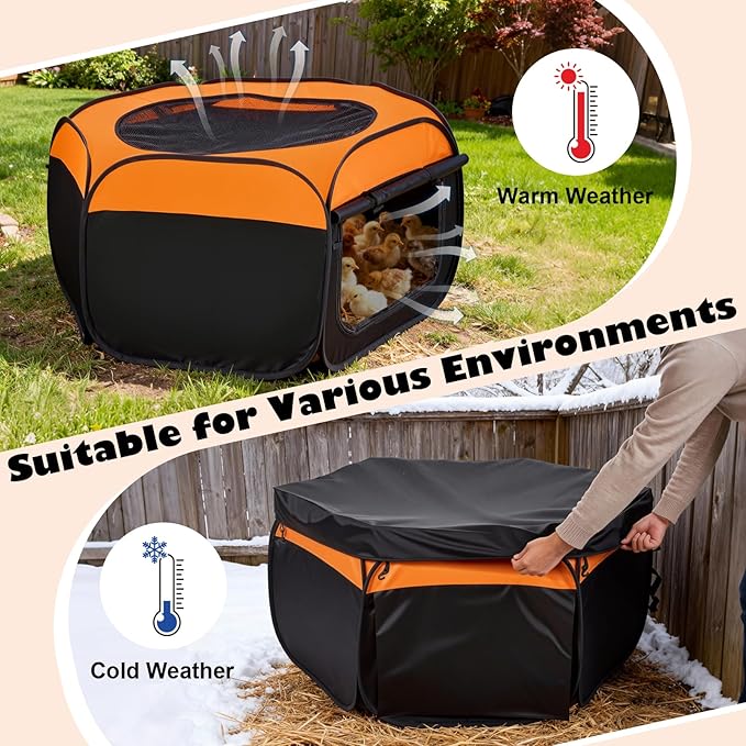 Brooder Box for Chicks, Pop-Up Chicken Brooder Playpen with Dual Doors, Mesh Top Cover & Waterproof Mat, Portable Chick Enclosure for Baby Chicks, Ducks & Quail, Holds Up to 15 Chicks