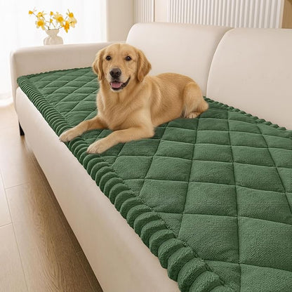 Smiry Fuzzy Couch Cover for Dogs, Non Slip Washable Pet Sofa Cover, Scratch Proof Hair Resistant Plush Sofa Slipcover, Pet Friendly Couch Cushion Protector for Cat, Green, 27.6" x 59"