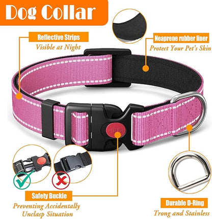 LOBEVE No Pull Dog Harness, Collar & Leash Set | Includes Dog Seat Belt, Collapsible Bowls & Poop Bag Dispenser. Ideal for Training, Walking, Hiking. Fits Small to Large Dogs(Pink-XL)