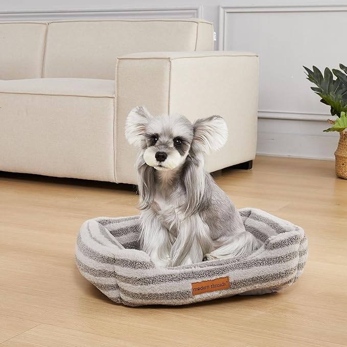Modern Threads Ultra Soft Plush Pet Bed for Small and Medium Dogs with Elegant Texture and Stylish Design, Removable Washable Cover, Charcoal, (24" L x 20" W x 8" Th)