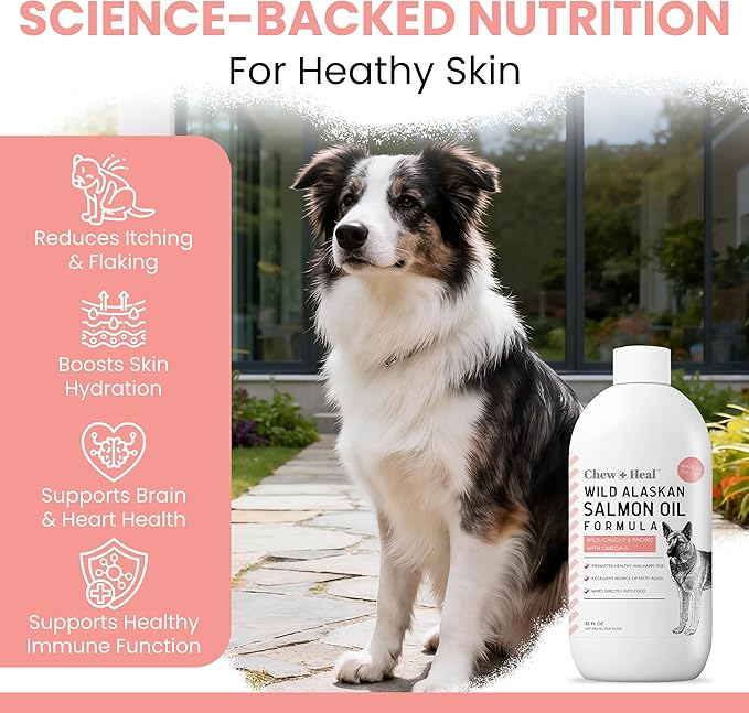 Wild Alaskan Salmon Fish Oil for Dogs - 32 oz. of Fish Oil Formula - Pump Cap Bottle - Contains Omega-3 and 6, Vitamin D, EPA, and DHA for Healthy Skin and Coat