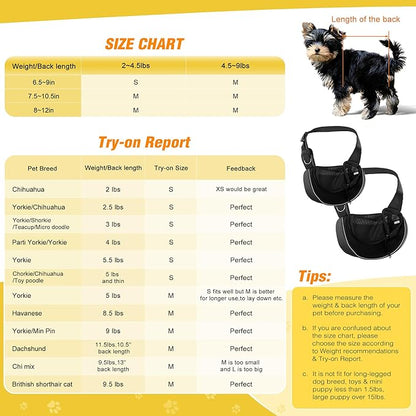YUDODO Pet Sling Carrier for 5-9 lbs Small Dogs & Cats – Hands-Free Puppy Carrier with Safety Hook, Large Zipper Pocket, Soft Breathable Mesh, Adjustable Strap & Reflective Strip (Black 3.0 M)