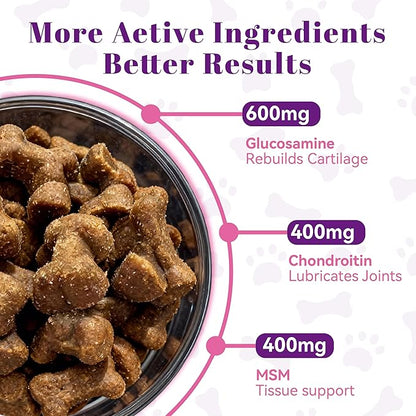 Glucosamine for Dogs Hip and Joint Support Supplement Chews, Chondroitin Joint Care for Dogs, Pain and Inflammation Relief with MSM, Turmeric, Vitamin C, Omega 3 -Chicken Flavor,for All Breeds-150 Ct