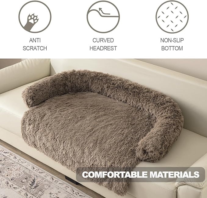 Tinaco Calming Dogs/Cats Bed Mats, Dog Pad Washable Removable Couch Cover, Plush Long Fur Mat for Pets, Waterproof Lining, Perfect for Small, Medium and Large Dogs and Cats (Desert Brown, 31"x23")