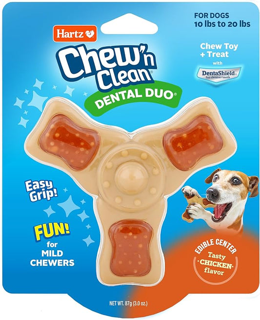 Hartz Chew ‘n Clean Chew Toy and Treat in One Chicken Flavored Tri-Point Dog Toy, Small