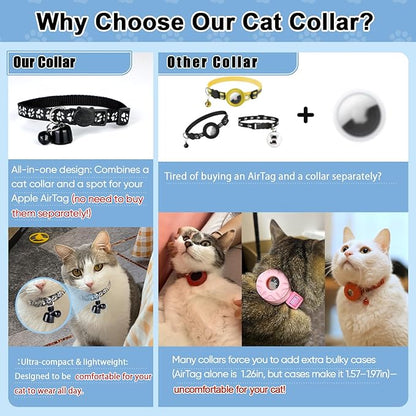 2026 Compact AirTag Cat Collar Set – Lightweight Design Reduces Pet Burden(0.1oz) | Adjustable Size (7–13in) for Cats, Anti-Lost Tracker Compatible with iPhone 'Find My' App,48mAh+ 1 Spare Batteries