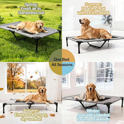 Raised Dog Bed Cooling Cot for Indoor Outdoor Use Portable Waterproof Mesh Pet Bed Washable for Large Medium Small Dogs, Grey