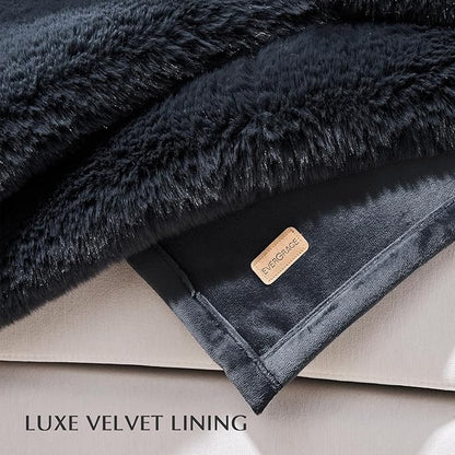 EVERGRACEHOME Luxury Soft Faux Chinchilla Fur Throw Blanket for Couch, Warm Thick Heavy Winter Throw Blanket 1220GSM for Bed, Fluffy Cozy Mink Blanket with Reversible Velvet, Stormy Blue Mink, 60"x80"