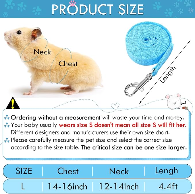 SATINIOR 2 Sets Guinea Pig Harness and Leash Adjustable Soft Mesh Harness Bell No Pulling Comfort Vest for Baby Ferret Rats Hamster Bunny Rabbit Chinchilla and Small Pet(Blue, Black,L)