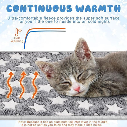 2 Pcs Large Self Warming Cat Pad Self Heating Cat Mat Bed Dog Crate Pet Blankets Thermal Heated Bed Mat for Outdoor Indoor Newborn Kittens Puppies Dog(Large Star,24 x 18)