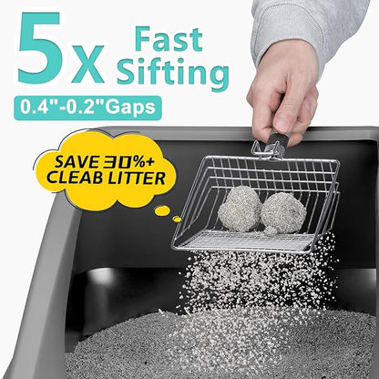 AIPERRO Stainless Steel Litter Box | XXL Deepened 8" Design Enclosed Box with Lid for Big Cats | High Sided, Anti-Urine Leakage | Non-Stick Bottom & Includes Litter Mat & Metal Scoop