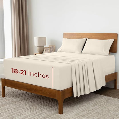 Mellanni Extra Deep California King Sheets - 4 PC Iconic Collection Bedding - Luxury, Ultra Soft, Cooling Bed Sheets - Wrinkle, Fade, Stain Resistant (Cal King, Golden Ivory)