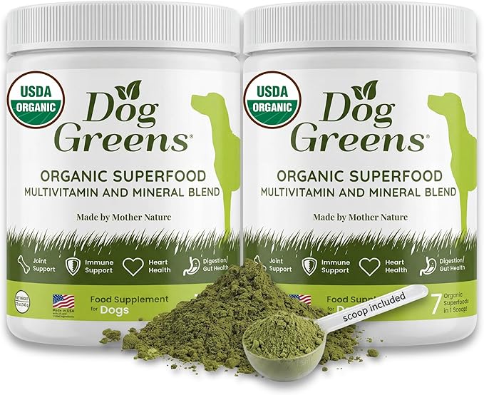 Organic Dog Multivitamin Supplement (12 oz) | Dog Greens Powder - Human Grade Superfoods, adds Essential Vitamins & Minerals to Balance a Homemade Diet, Kibble, Vegan or Raw Food (2 Pack)