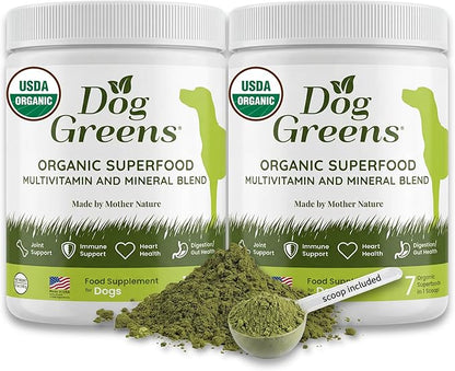 Organic Dog Multivitamin Supplement (12 oz) | Dog Greens Powder - Human Grade Superfoods, adds Essential Vitamins & Minerals to Balance a Homemade Diet, Kibble, Vegan or Raw Food (2 Pack)
