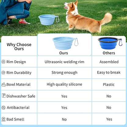 SLSON Collapsible Dog Bowl, 2Pack Macaron Color Pet Travel Bowls Silicone Foldable Water Feeder Dish for Small to Large Dogs Cat Walking Hiking Camping (Macaron Blue and Light Grey, Medium)
