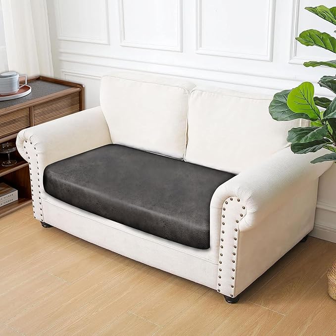 ANARACHON Leather Look Couch Cushion Covers Sofa Seat Slipcovers Sets Couches Furniture Protector for Sectional Armchair Loveseat Pets Kids Stretch Spandex Fabric (1 Cushion Loveseat, Taupe)