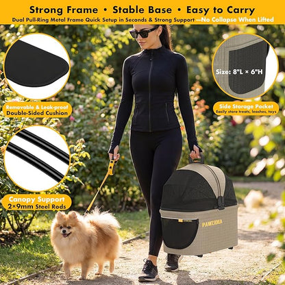 PAWZIDEA 4-in-1 Pet Stroller with Detachable Carrier, Escape-Proof No-Zip Canopy, Lightweight Foldable Dog Stroller for Small Medium Dogs & Cats, Portable Travel Crate & Car Seat Combo, Storage Basket