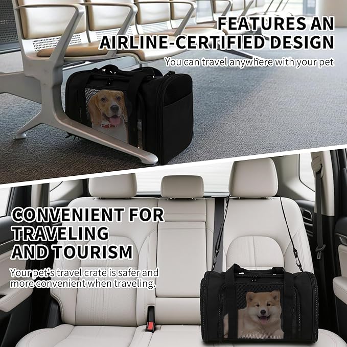 Carriers Soft-Sided Pet Carrier for Medium Large Cats Dogs Under 35Lbs,Breathable Mesh Ventilation Design,Airline Approved Cat Carrying Case(X-Large,Black)