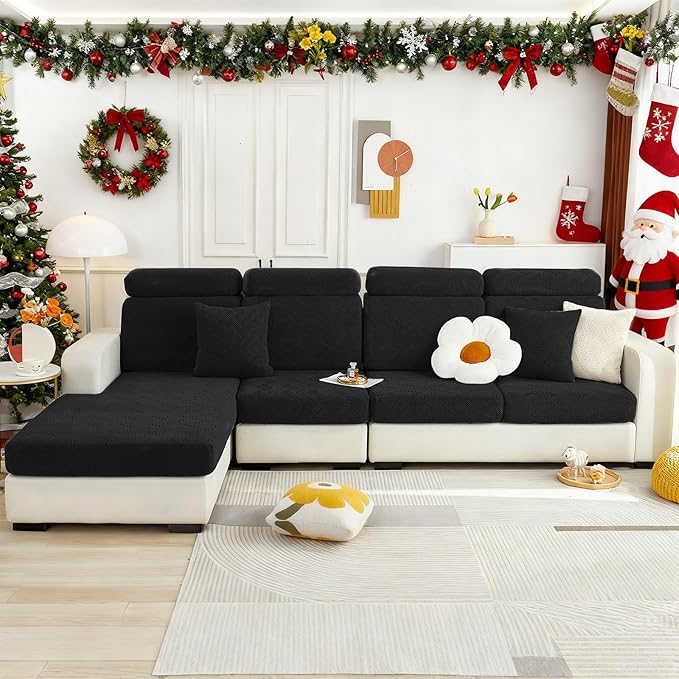 hyha Individual Couch Cushion Covers, Stretch Magic Sofa Seat Cushion Covers Washable, Dog Couch Sofa Slipcover for Pets, Kid with Elastic Bottom(Medium, Black)