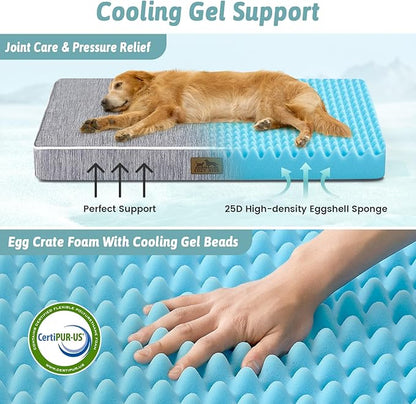 COZY KISS Cooling Dog Bed for Crate, Waterproof Dog Crate Mat with Removable Washable Cover, Orthopedic Egg Crate Foam Support, Dog Crate Bed 29x18x3 Inch,Dark Grey