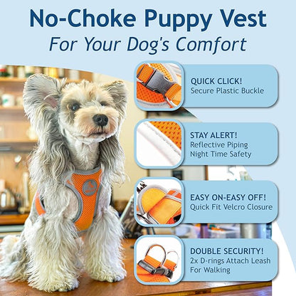 Kruz Dog Harness (Chest 13.5"-14.5", Weight 4–6 lbs) Athletica Adjustable Heavy Duty No Choke Puppy Vest for Small Dogs Lightweight Air Mesh, Reflective, Puppy Essentials – Orange, X-Small