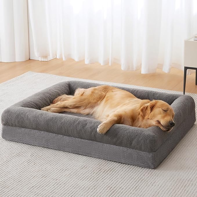 RRPETHOME Washable Dog Beds Large Sized Dogs, Extra Large Orthopedic Dog Beds with Removable Cover, Waterproof Pet Bed with Bolsters, Big Dogs Couch Bed with Non Slip Bottom, Grey