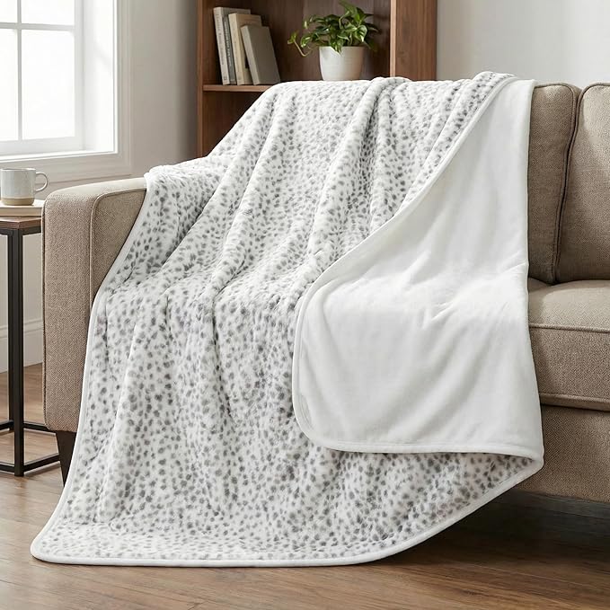 Waterproof Blanket for Bed, Couch, or Car - 60” x 80” Reversible Queen Size Throw Blanket for Reliable Leakproof Furniture Protection - Washable Pet Throws by Lavish Home (Snow Leopard Print)