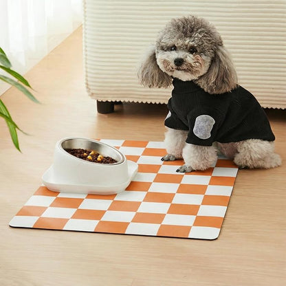 Ralxion Checkered Dog Feeding Mat, Absorbent Mats for Dog Food and Water Bowl, Dispenser, Aesthetic Orange Checkerboard Pet Placemat for Dogs, Cats, Puppy Accessories 16 x 24
