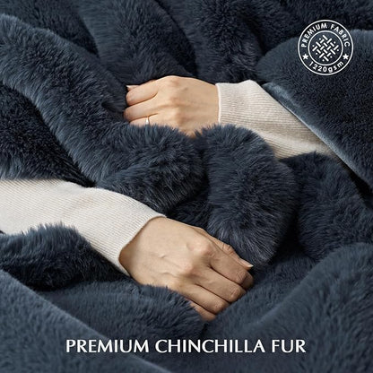 EVERGRACEHOME Luxury Soft Faux Chinchilla Fur Throw Blanket for Couch, Warm Thick Heavy Winter Throw Blanket 1220GSM for Bed, Fluffy Cozy Mink Blanket with Reversible Velvet, Stormy Blue Mink, 60"x80"