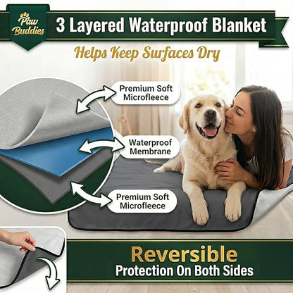 Paw Buddies Premium Waterproof Blanket 80"x90" Velvet-Feel Reversible Throw – Leakproof, Machine Washable Bed & Sofa King Size Protector for Couples, Pets & Travel + Bonus Small Blanket