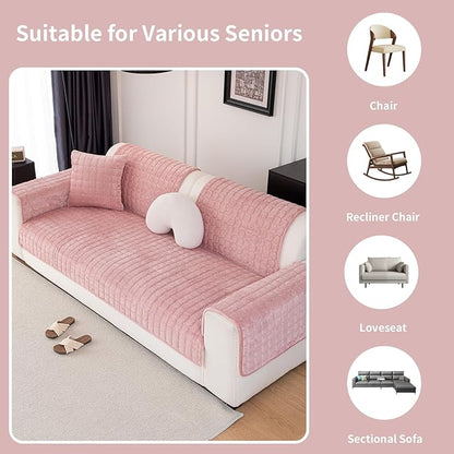 Velvet Couch Cover, Washable Sectional Sofa Cover, Anti Slip Sofa Slipcover for 3 Cushion Couch Sofa L Shaped Armrest Backrest, Furniture Protector Covers for Pets Kids(1PC,Pink,36"×47")