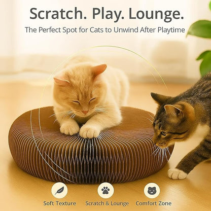 Interactive Cat Toy, Kitty Curls Cat Scratcher, Twisty Paws Cat Scratching Post, Kitty Kurls Magic Organ Cat Scratch Pad with Ball Toy for Indoor Cats, Kitty kurlz Modern Cat Scratching Board