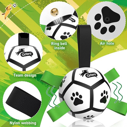 QDAN Dog Toys Balls with Bell Inside, Squeaky Dog Balls for Tug of War, Puppy Birthday Gifts, Dog Water Toys, Ball for Small Dogs(Black Green, 5 inch)