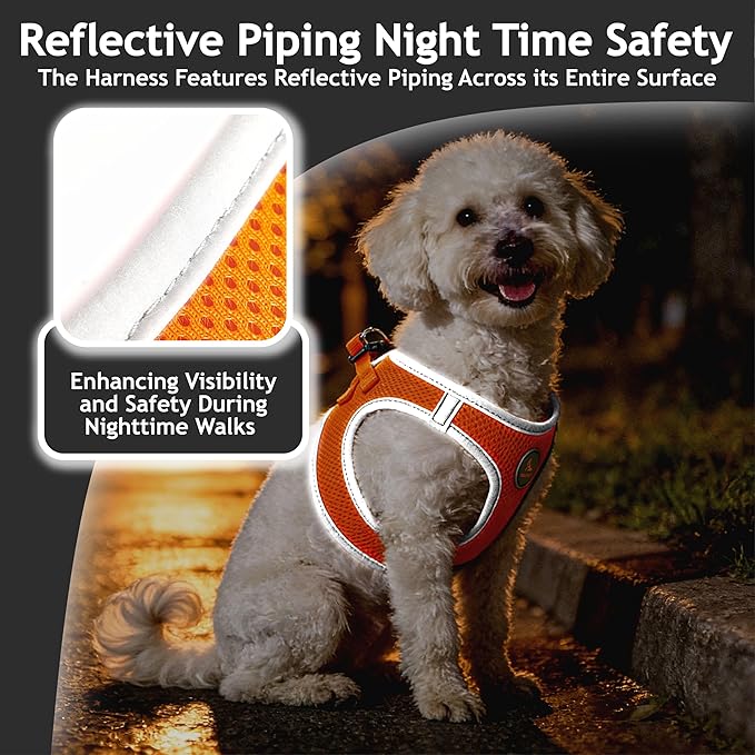 Kruz Dog Harness (Chest 13.5"-14.5", Weight 4–6 lbs) Athletica Adjustable Heavy Duty No Choke Puppy Vest for Small Dogs Lightweight Air Mesh, Reflective, Puppy Essentials – Orange, X-Small