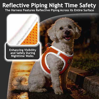 Kruz Dog Harness (Chest 13.5"-14.5", Weight 4–6 lbs) Athletica Adjustable Heavy Duty No Choke Puppy Vest for Small Dogs Lightweight Air Mesh, Reflective, Puppy Essentials – Orange, X-Small