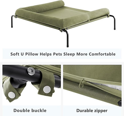 Cooling Elevated Dog Bed for Large Dogs, Outdoor Raised Dog Beds Portable Dogs Cot Bed W/Breathable Mesh, Pet Cots W/Removable Waterproof Bolster