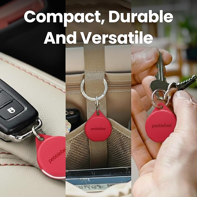 Pebblebee Clip 5 | Rechargeable Bluetooth Tracker Tag for Keys | Alternative to Air Tag & Android Trackers | 130 dB Siren, Bright LED Strobe, 12-Month Battery, Alert Safety Mode | Hot Coral