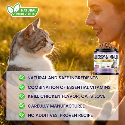 Cat Multivitamin with Fish Oil, 10 in 1 Taurine for Cats Vitamins Treats - 500 Crunchy & Creamy Chews Supports Energy, Bone, Joint, Skin & Coat Health - with Omega 3s, Biotin for All Breeds & Ages