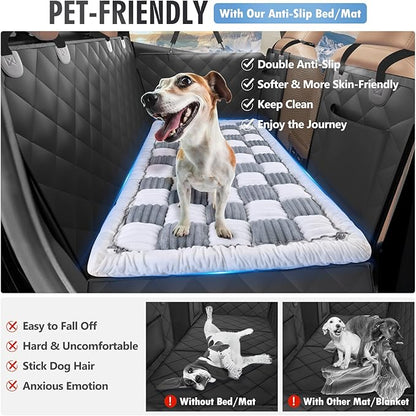 Backseat Dog Bed Non-Slip, Dog Bed for Car Back Seat Soft and Comfortable, Back Seat Pet Bed Mat for Travel, Pet Car Blanket for Backseat Extender and Seat Covers 51"X 23.5" Light Grey & White
