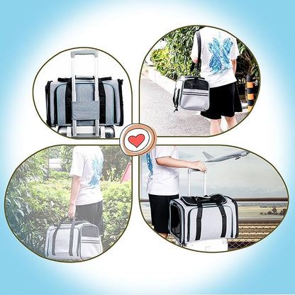 Cat Dog Carrier - Airline Approved Expandable Soft-Sided Pet Carrier with Removable Fleece Pad and Pockets, for Cats/Puppy and Small Animals Large(2 side expandable)
