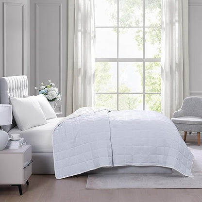 Casa Platino Bed Blanket Full Size - Pre Washed - Soft & Lightweight Blankets - All Season - Premium Reversible Down Alternative Blanket - Ticking Stripe Blue, White