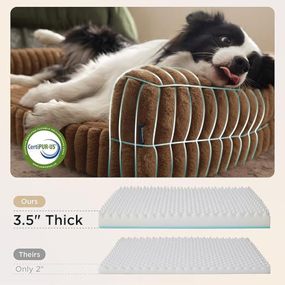 Bedsure ComfyFleece™ Orthopedic Dog Beds Large Sized Dog, Waterproof Memory Foam Pet Bed with Sides, Non-Slip Bottom and Egg-Crate Foam Large Pet Couch Sofa with Washable Corduroy Cover, Brown