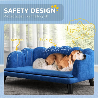 PawHut Velvet Large Dog Couch with Foam Cushion, Soft and Cute Bed with Pearl Design, Sofa for Big and Medium Dogs, Dark Blue