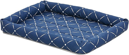 MidWest Homes for Pets 40224-BLD Quiet Time Couture Ashton Bolster Pet Bed, Small Dog/24, Blue & White Diamond Pattern