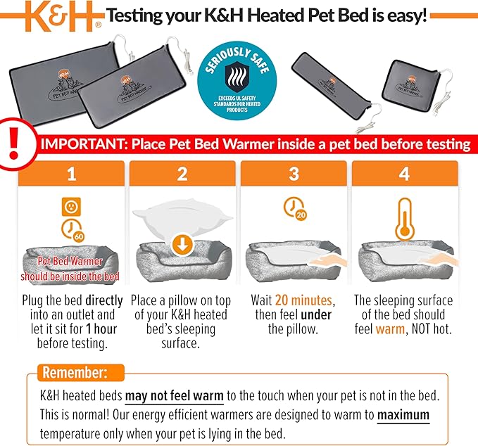 K&H Pet Products Pet Bed Warmer, Turn Any Pet Bed Into a Heated Cat or Dog Bed, Waterproof Indoor Heated Warming Pad Insert, Automatic Temperature, Safety Listed - Small 10.25 X 9.25in Gray